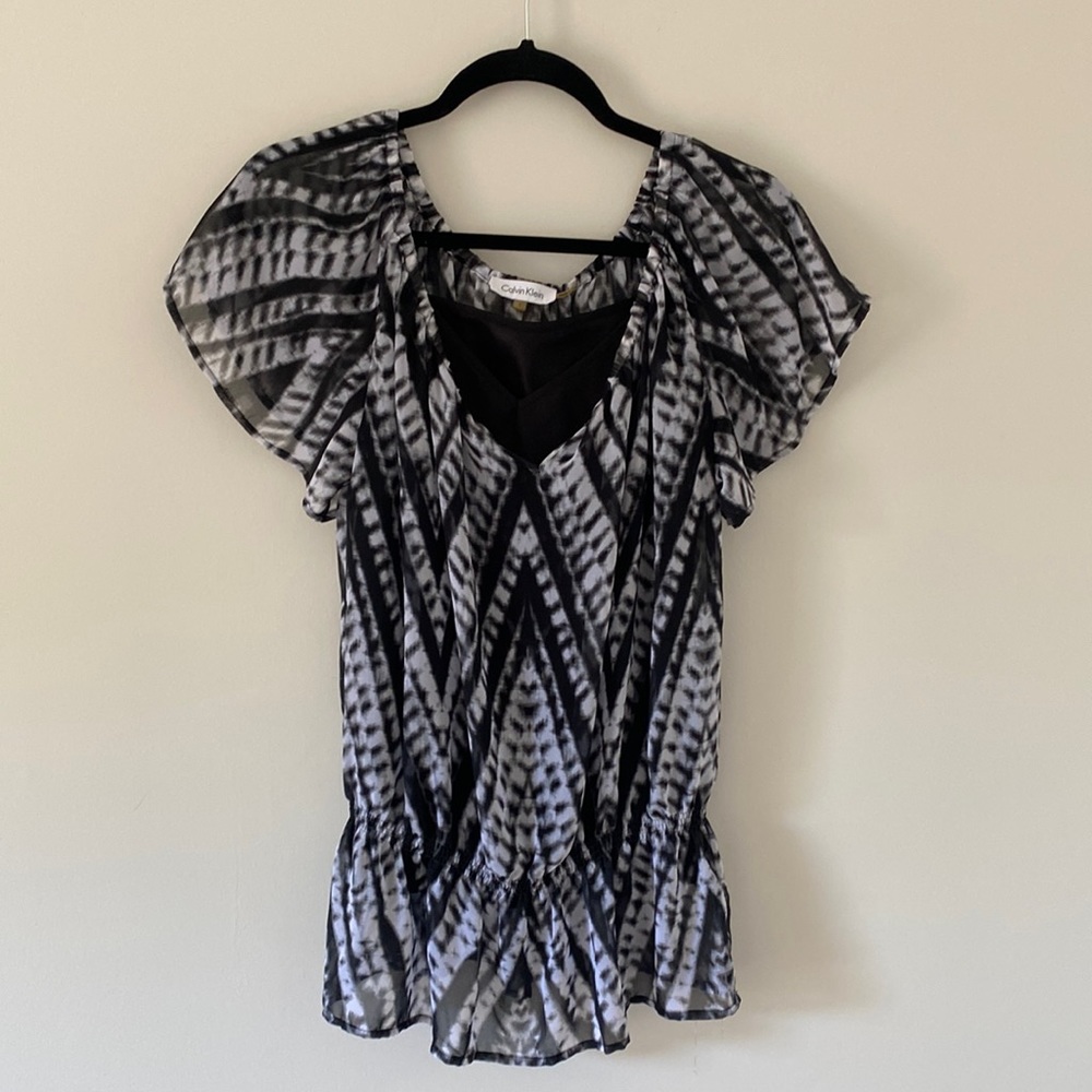 Calvin Klein Black/White Dressy Blouse